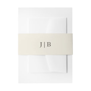 Elegante Eenvoudige Monogram Crème Ivoor Trouw Uitnodigingen Wikkel