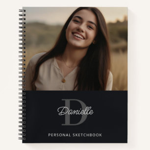 Elegante Eenvoudige Monogram Custom Photo Sketchbo Notitieboek