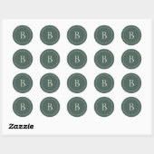 Elegante Eenvoudige Monogram Dennengroene Envelope Ronde Sticker (Vel)