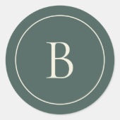 Elegante Eenvoudige Monogram Dennengroene Envelope Ronde Sticker (Voorkant)