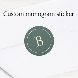 Elegante Eenvoudige Monogram Dennengroene Envelope Ronde Sticker