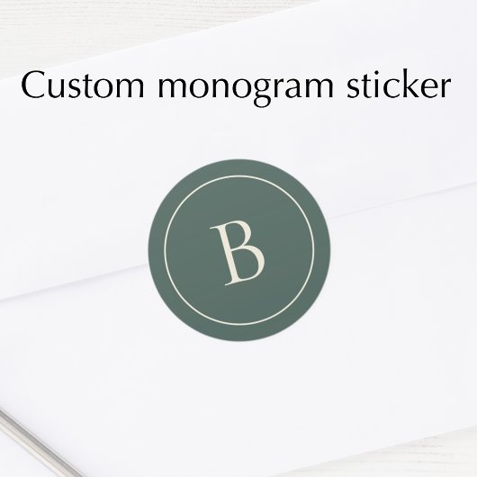 Elegante Eenvoudige Monogram Dennengroene Envelope Ronde Sticker