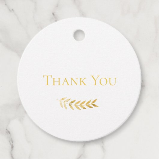 Elegante Eenvoudige Monogram Gouden Bladeren Trouw Bedankjes Labels (Voorkant)