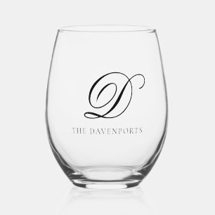 Elegante Eenvoudige Monogram Huwelijksaandenken Wijnglas Zonder Voet