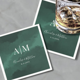 Elegante Eenvoudige Monogram Namen Green Wedding Servet