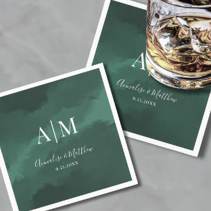 Elegante Eenvoudige Monogram Namen Green Wedding Servet