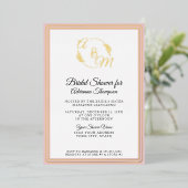 Elegante Eenvoudige Monogram Roze Gouden Bruidsdou Folie Uitnodiging (Staand Voorkant)