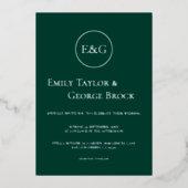 Elegante Eenvoudige Monogram Smaragd Trouw Zilver Folie Uitnodiging (Voorkant)