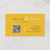 Elegante eenvoudige mosterd gele script QR-code Visitekaartje (Achterkant)