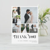 Elegante eenvoudige multi foto collage bruiloft bedankkaart (Staand voorkant)