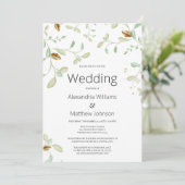 Elegante eenvoudige munt groen goud gebladerte bru kaart (Staand voorkant)