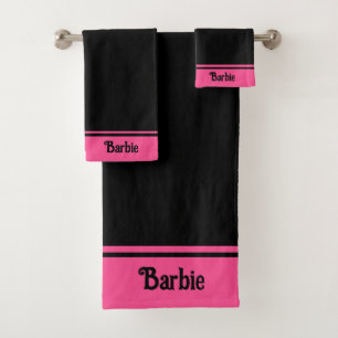 Elegante Eenvoudige Naam Tekst op Zwart & Roze Bad Handdoek