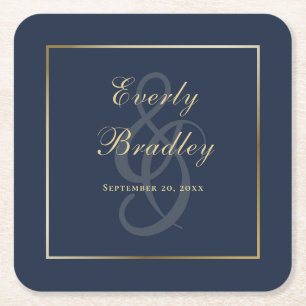 Elegante Eenvoudige Navy Blauwe Gouden Rand Script Kartonnen Onderzetters