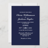 Elegante Eenvoudige Navy Blauwe Witte Huwelijk Kaart (Voorkant)