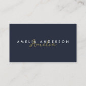 Elegante eenvoudige Navy Blue Gold Script QR-code Visitekaartje (Voorkant)