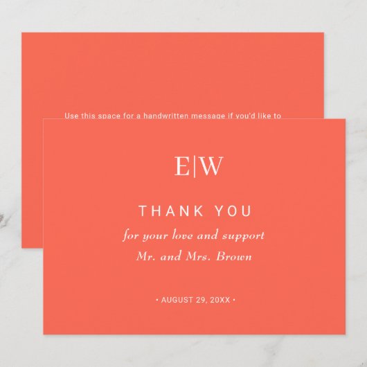 Elegante Eenvoudige Neon Flare met Monogram Huweli Bedankkaart (Voorkant / Achterkant)