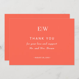 Elegante Eenvoudige Neon Flare met Monogram Huweli Bedankkaart