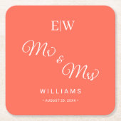 Elegante Eenvoudige Neon Flare met Monogram Huweli Kartonnen Onderzetters (Voorkant)