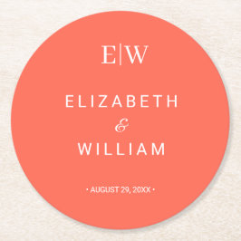 Elegante Eenvoudige Neon Flare met Monogram Huweli Ronde Kartonnen Onderzetter