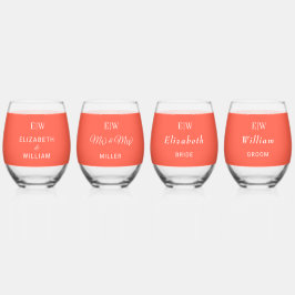 Elegante Eenvoudige Neon Flare met Monogram Huweli Wijnglas Zonder Voet