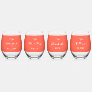Elegante Eenvoudige Neon Flare met Monogram Huweli Wijnglas Zonder Voet