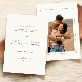 Elegante eenvoudige neutrale ivoor witte foto brui save the date
