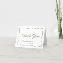 Elegante Eenvoudige Olijfgroene Wavy Lijst bruilof Bedankkaart