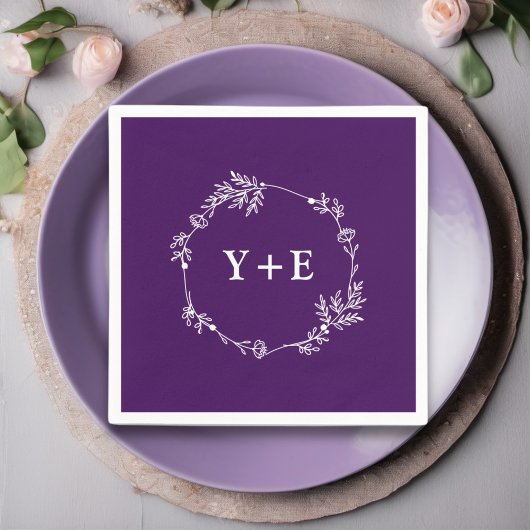 Elegante Eenvoudige Paarse Geinitialiseerde Trouwd Servet