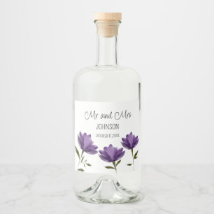 Elegante eenvoudige paarse witte botanische bloeme likeurfles etiket