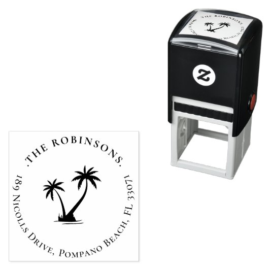 Elegante eenvoudige Palm Tree Family Retour Adres Zelfinktende Stempel (In situ)