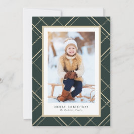 Elegante eenvoudige plaid een foto groen Kerstmis Feestdagenkaart