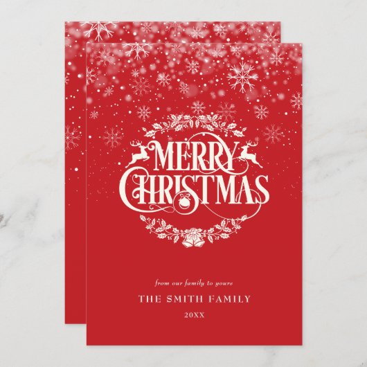 Elegante Eenvoudige Prettig kerstfeest Sneeuwvlokk Feestdagenkaart (Voorkant / Achterkant)