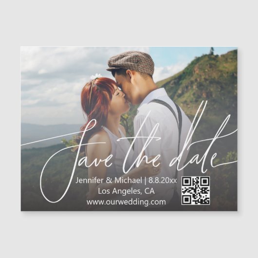 elegante eenvoudige qr-code foto save the date mag (Voorkant)