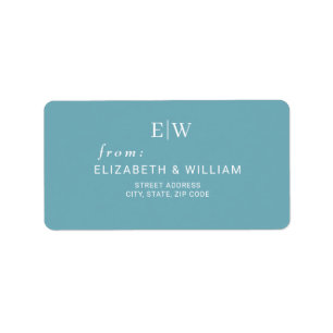 Elegante Eenvoudige Retro Blauw met Monogram Huwel Etiket