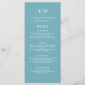Elegante Eenvoudige Retro Blauw met Monogram Huwel Menu (Voorkant)