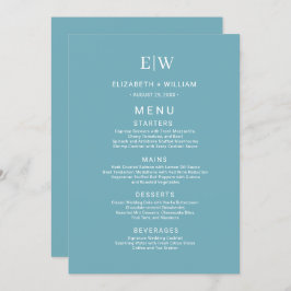Elegante Eenvoudige Retro Blauw met Monogram Huwel Menu