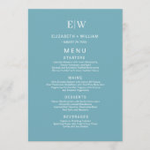 Elegante Eenvoudige Retro Blauw met Monogram Huwel Menu (Voorkant)