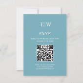 Elegante Eenvoudige Retro Blauw met Monogram Huwel RSVP Kaartje (Voorkant)