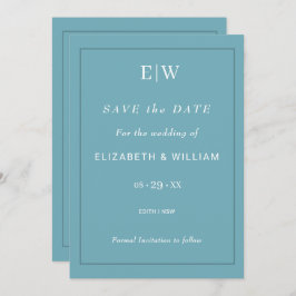 Elegante Eenvoudige Retro Blauw met Monogram Huwel Save The Date