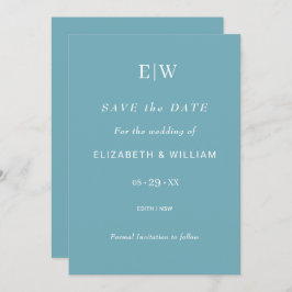 Elegante Eenvoudige Retro Blauw met Monogram Huwel Save The Date
