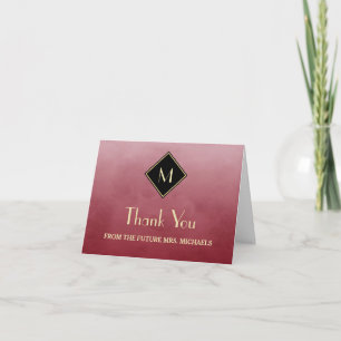 Elegante Eenvoudige Rode Met Gouden Monogram Bedan Bedankkaart