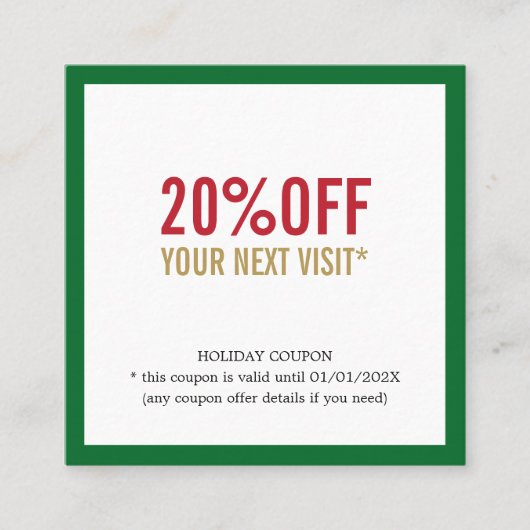Elegante Eenvoudige Rode Witte Groene Schoonheidss Kortingskaartje (Voorkant)
