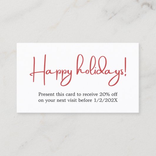 Elegante Eenvoudige Rood Wit Vetgedrukte Vakantie  Kortingskaartje (Voorkant)