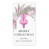 Elegante Eenvoudige Roze Bow Kerst Botanisch Etiket (Voorkant)