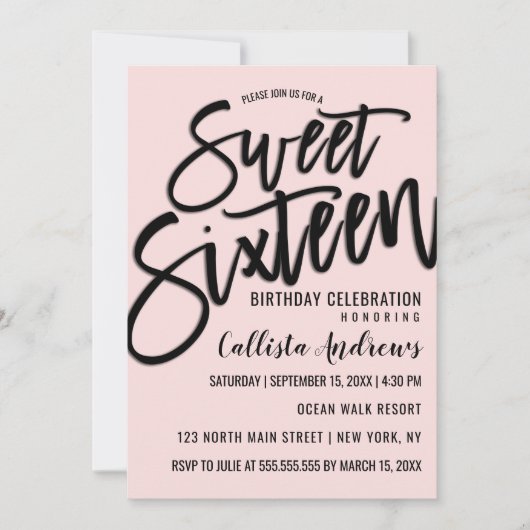 Elegante eenvoudige roze en zwarte typografie Swee Kaart (Voorkant)