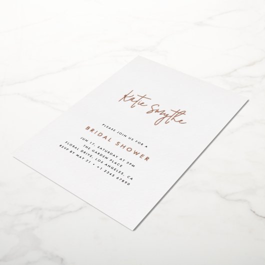 Elegante Eenvoudige Roze Goud & Zwarte Bruidsdouch Folie Uitnodiging (Gedraaid)