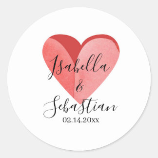 Elegante Eenvoudige Roze Hart Trouwkaart Ronde Sticker