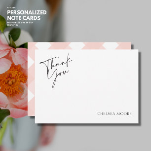Elegante Eenvoudige Roze Monogram Gingham Dank Je Bedankkaart