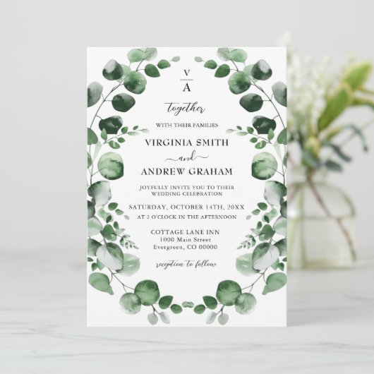 Elegante eenvoudige rustieke eucalyptus groen brui kaart (Staand voorkant)