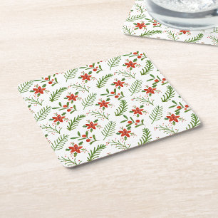 Elegante Eenvoudige Rustieke Rode & Groene Kerst B Kartonnen Onderzetters